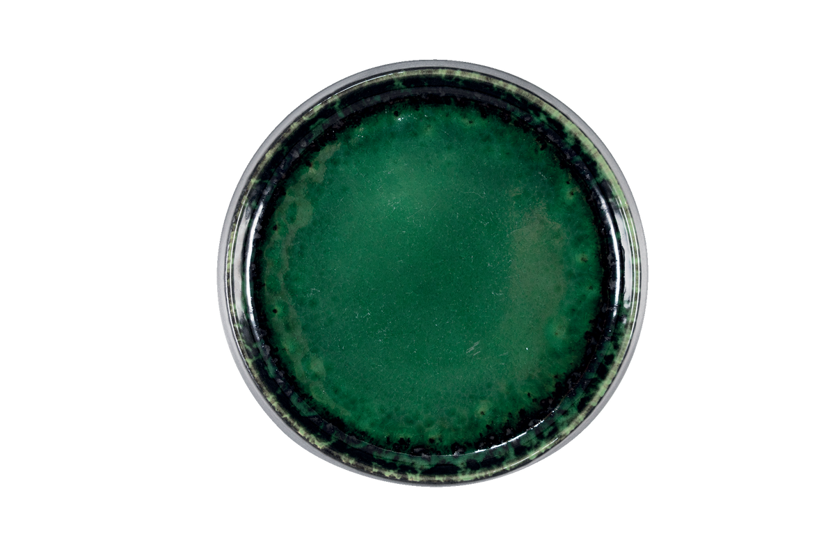 Round Black and Green Dessert Plate, Stoneware, Unique Modern Tableware
