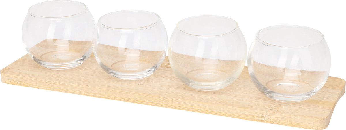 Serving Set 5-Piece Appetizer Set Glass Bowls with Bamboo Board