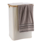 Foldable Rectangular Laundry Basket with Lid, 70L, Bamboo Accents