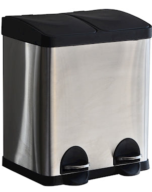 Recycling Bin with Dual Compartments, Stainless Steel