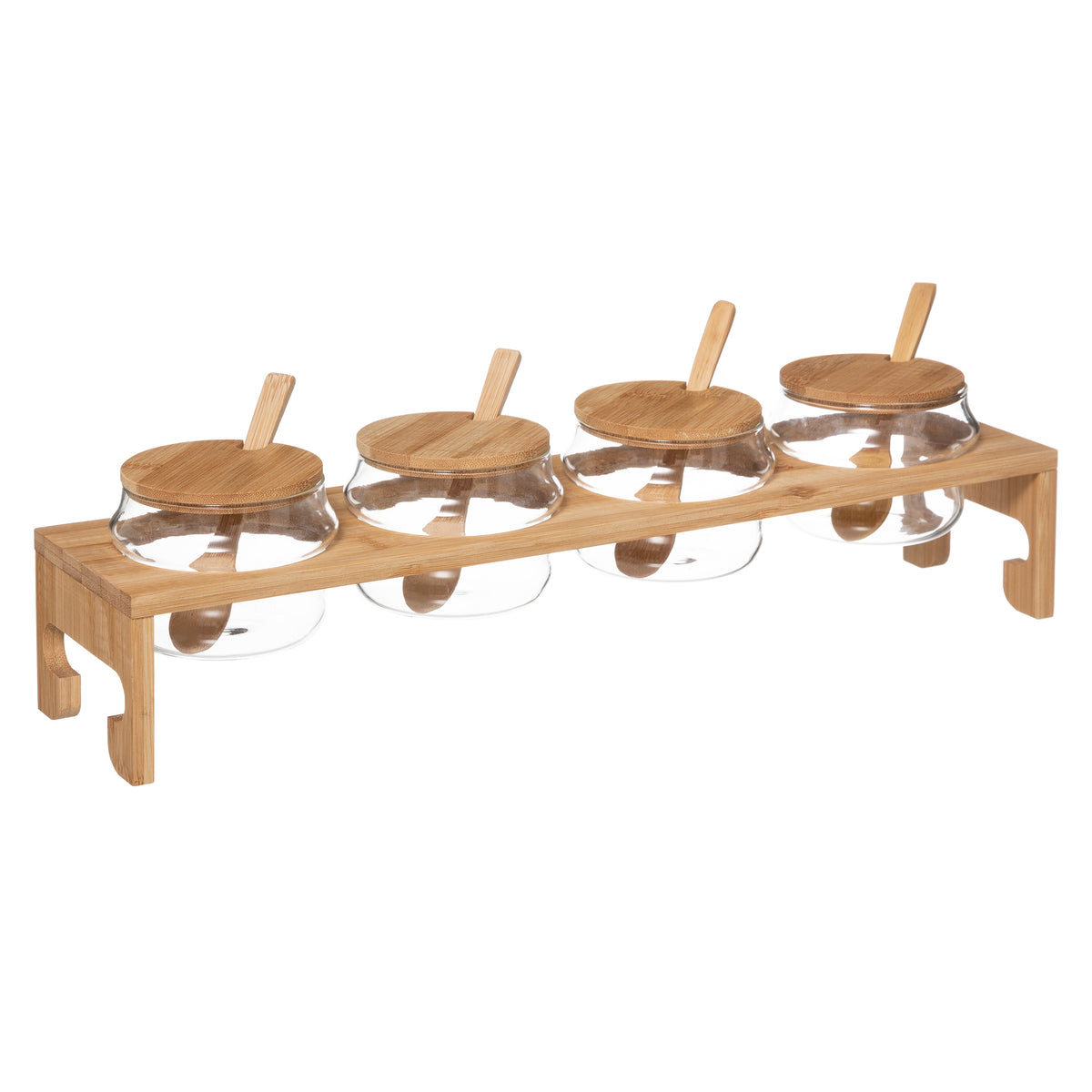 Glass Jar Set with Bamboo Rack - 4 Pieces