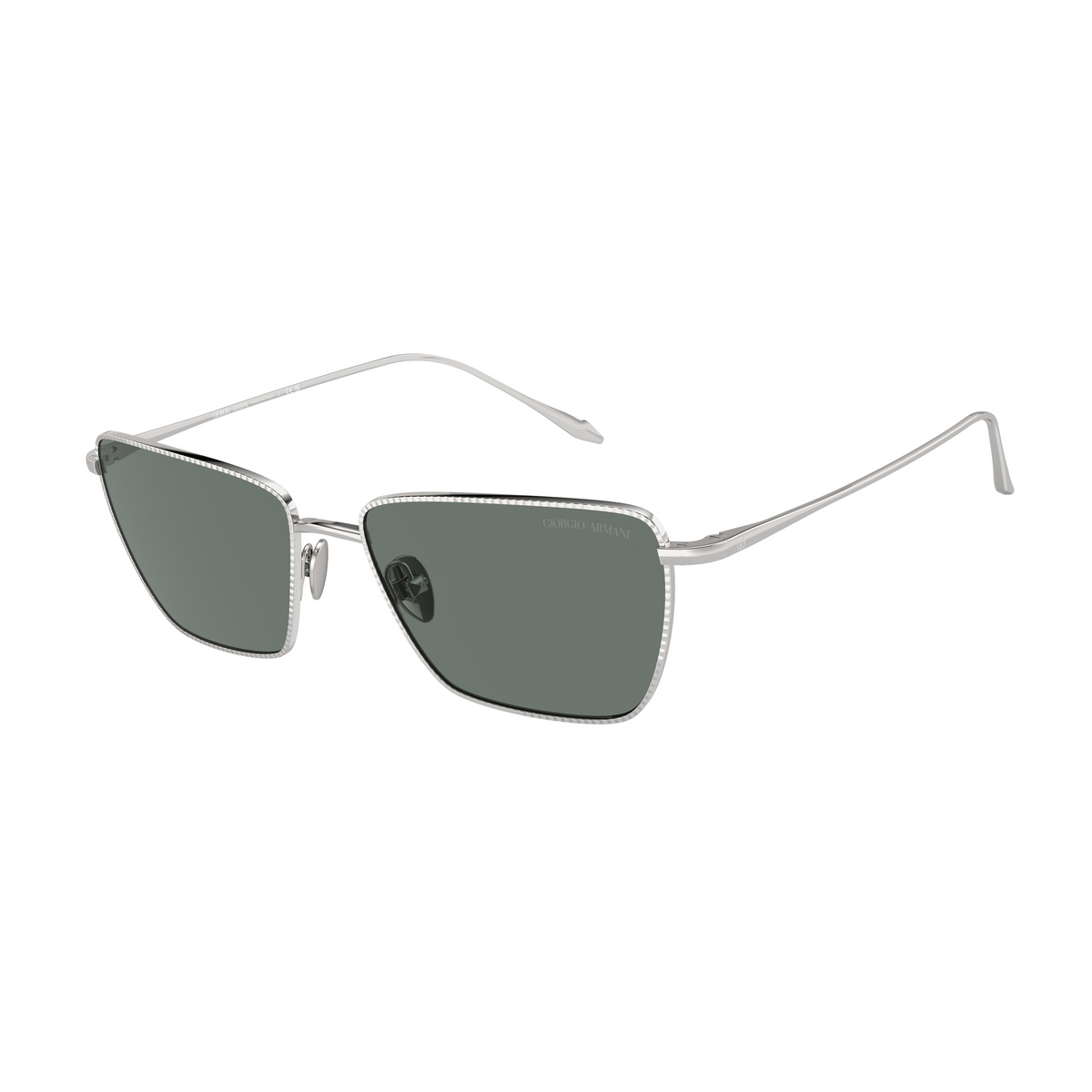 Silver sunglasses with greay lenses on a white background