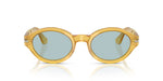 Sunglasses with light blue lenses on a white background