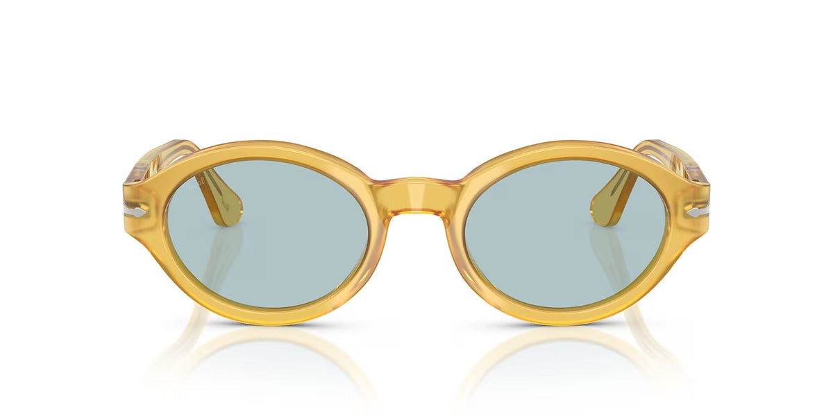 Sunglasses with light blue lenses on a white background