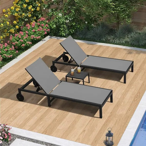 Calibri Aluminum Sunlounge Adjustable Outdoor Recliner with Wheels