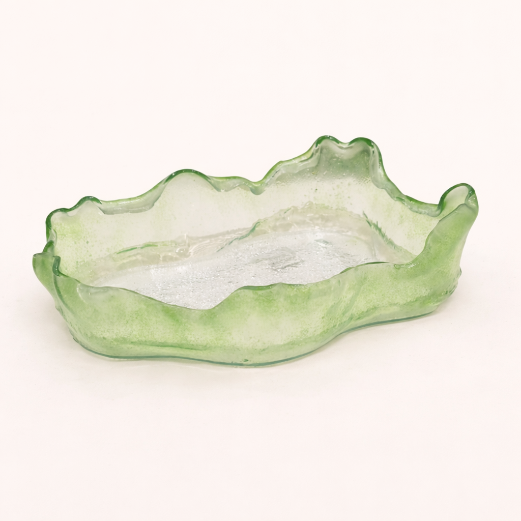 Handmade Irregular Oval Glass Serving Bowl 38 x 25 x 10 cm Soft Green
