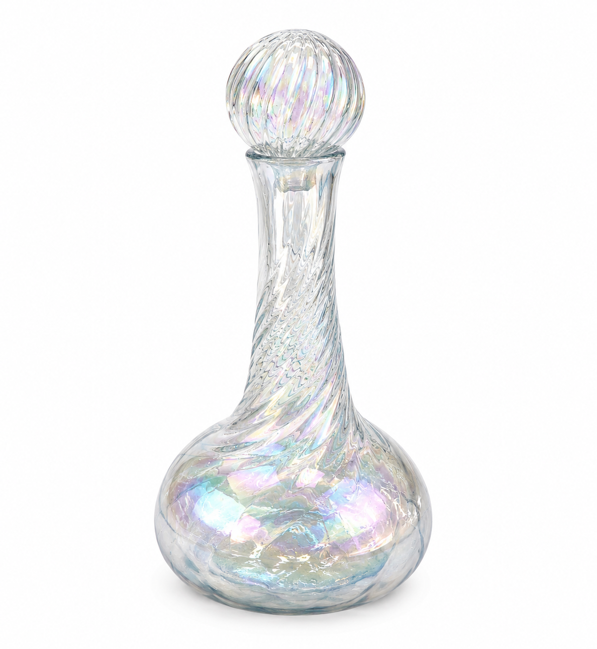 Handmade Twisted Glass Carafe with Pearl Stopper – 20 cm