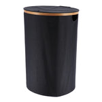 Foldable Round Laundry Basket with Lid, 70L, Polyester and Bamboo Trim