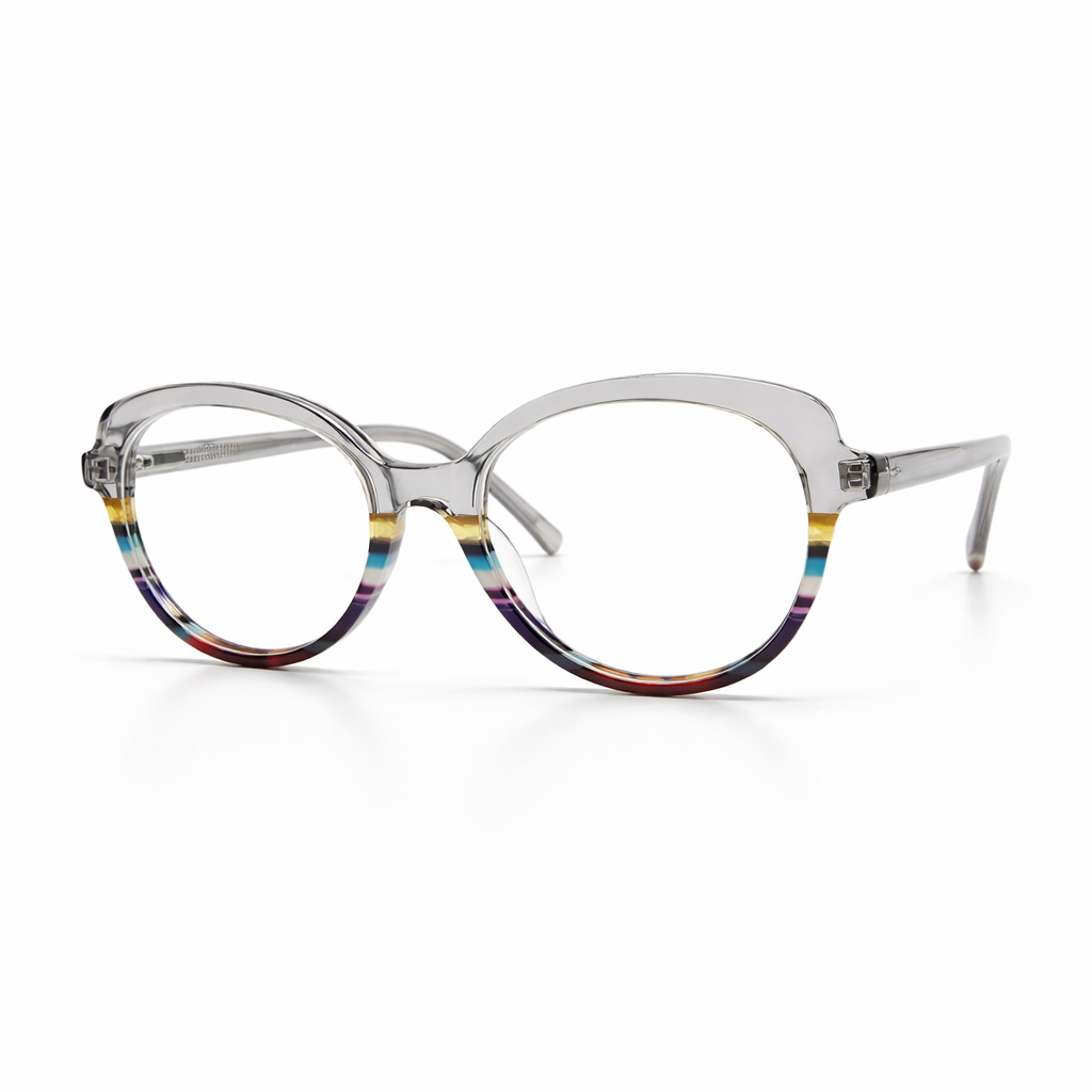 Multicolor eyeglasses with transparent top half