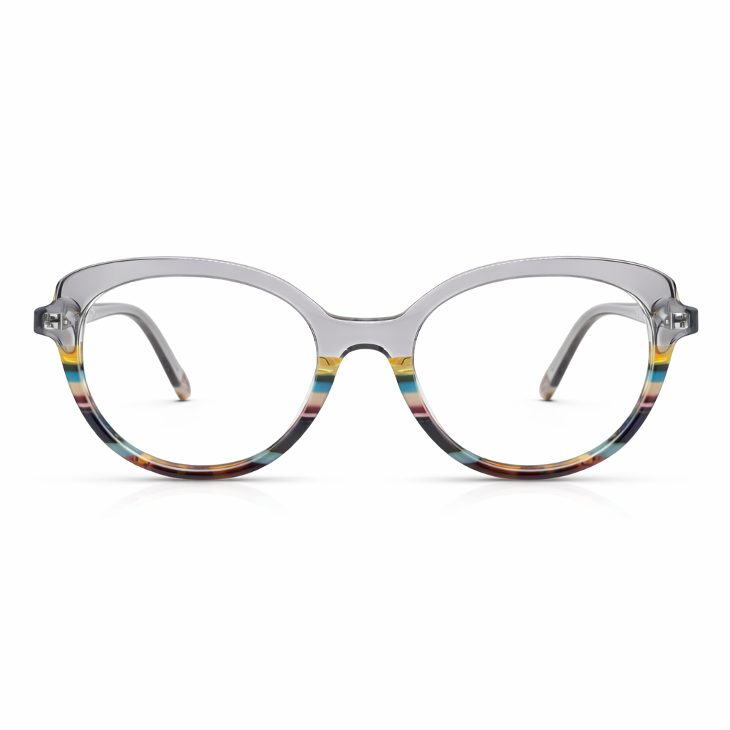 Multicolored eyeglasses with a clear top half