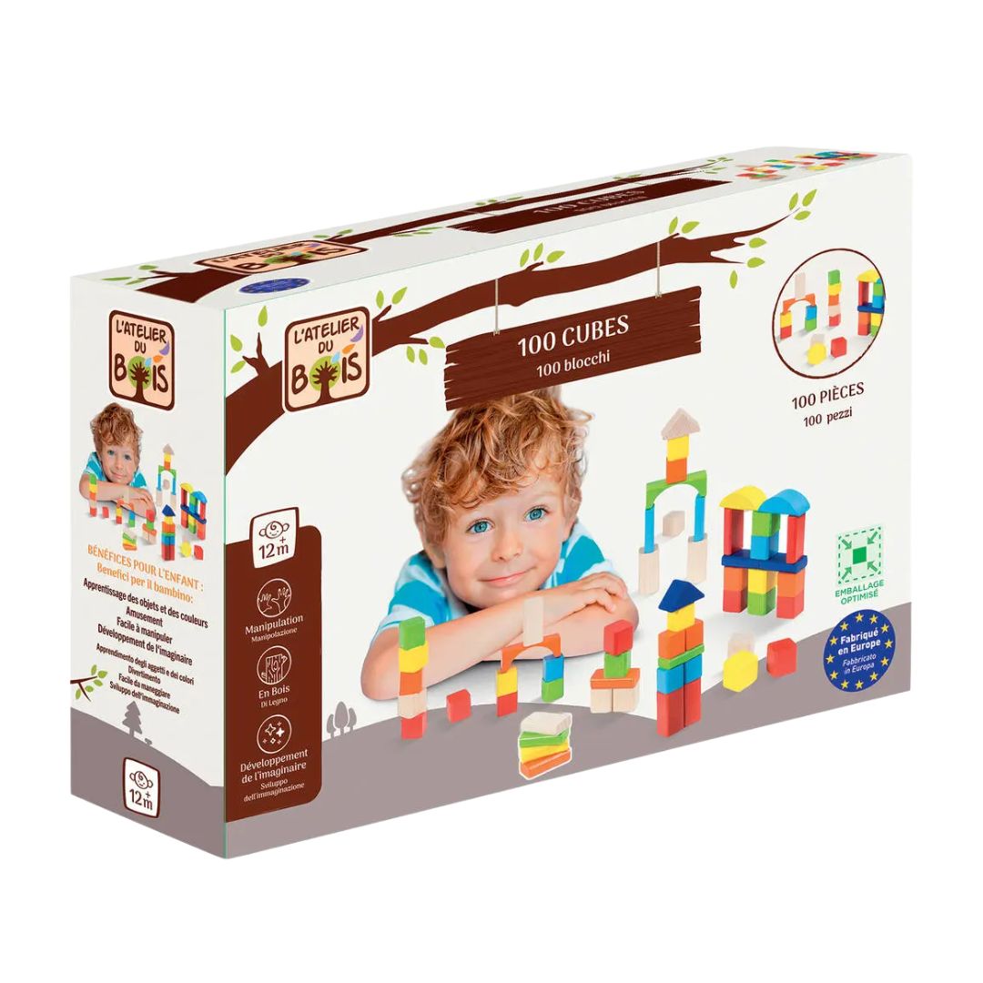 Atelier du Bois Wooden Building Cubes - 100 Pcs