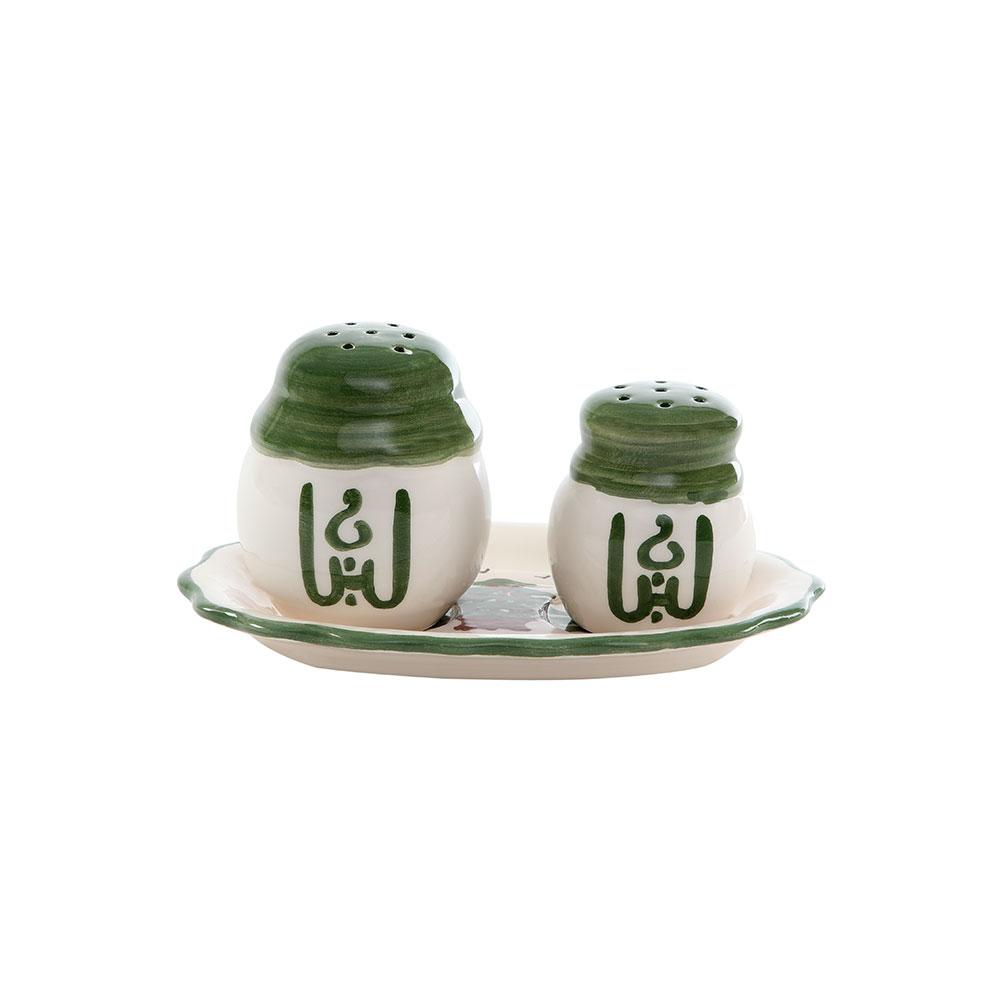 Mouftah El Chark Porcelain Salt & Pepper Hand Painted Porcelain Shakers - Green Lid