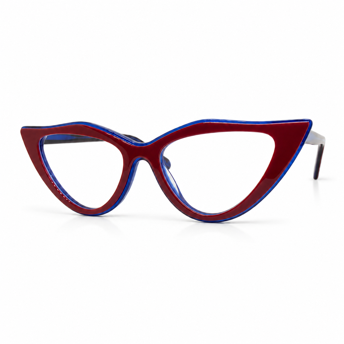 Red and blue cat-eye glasses