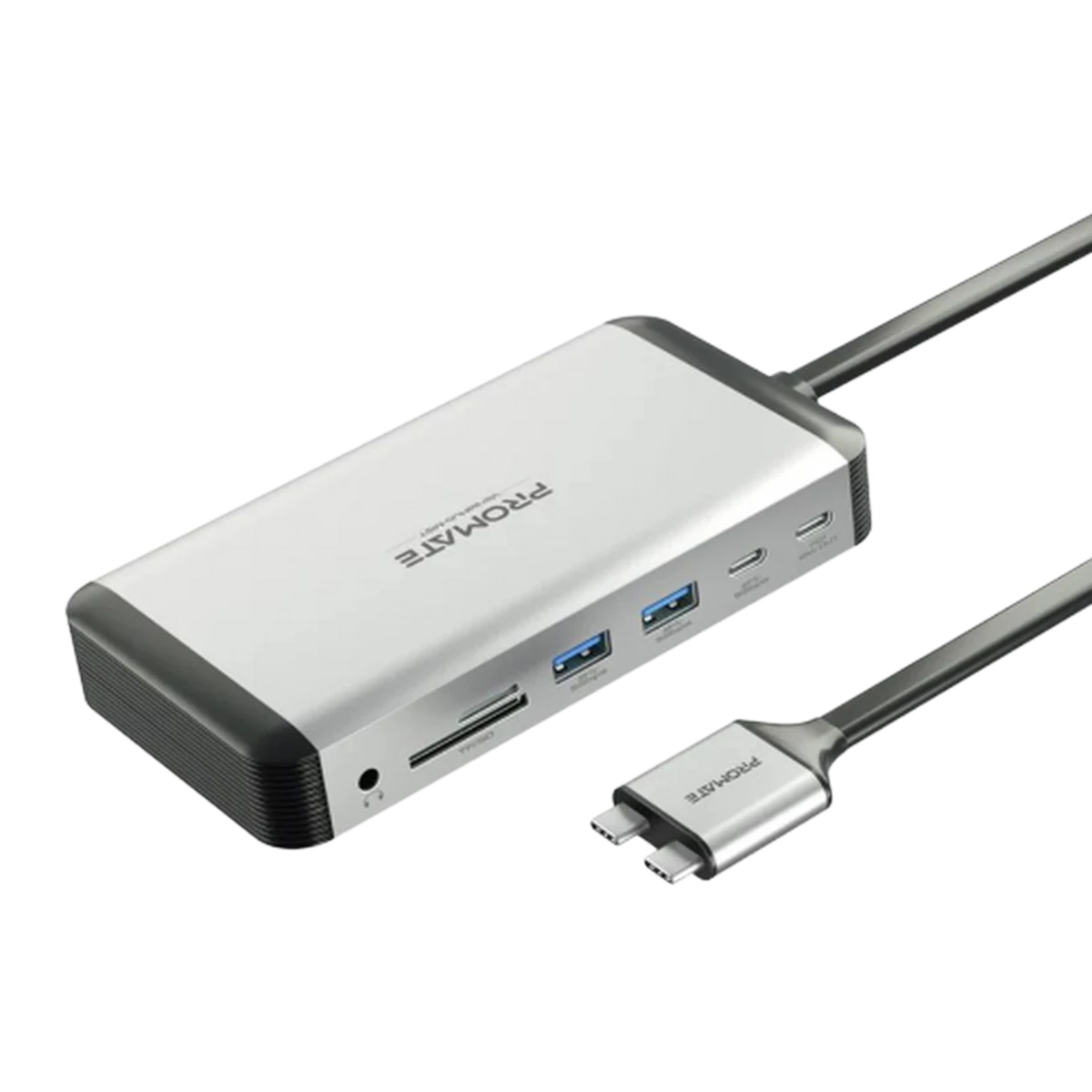 Promate (VersaHub-MST) 13in1 Macbook Docking Station with 150 Watts Power Adapter - Silver