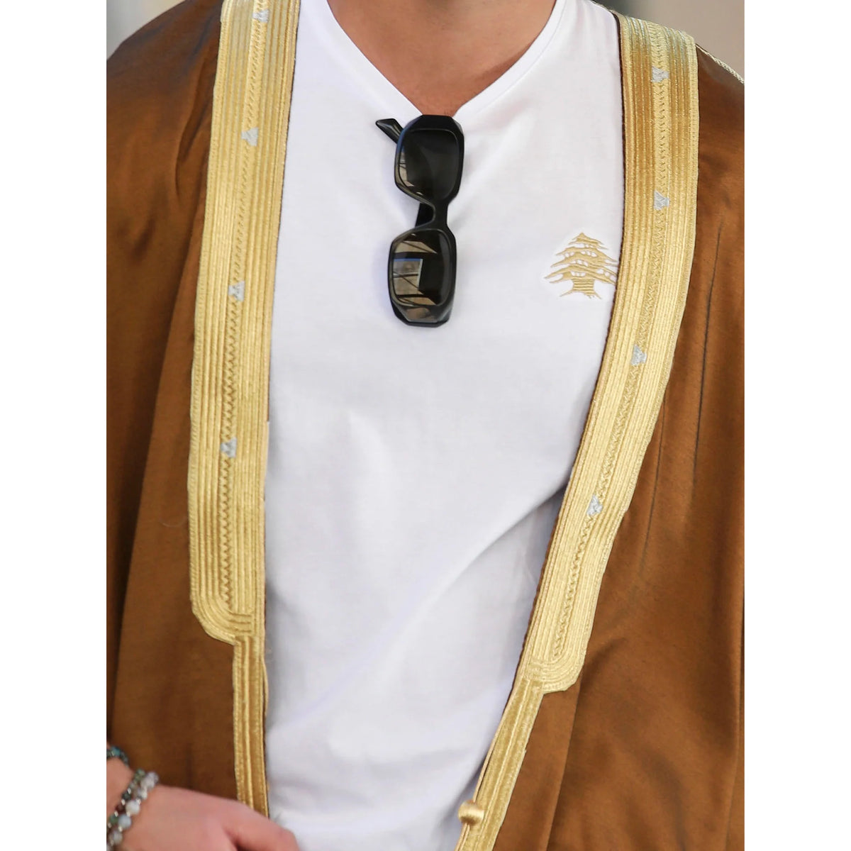 Camel & Gold Jeans Cotton Abaya