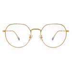 Gold-rimmed eyeglasses on a white background