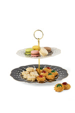 Alice 2-Layer Cake Stand - Elegant Porcelain with Gold Edge