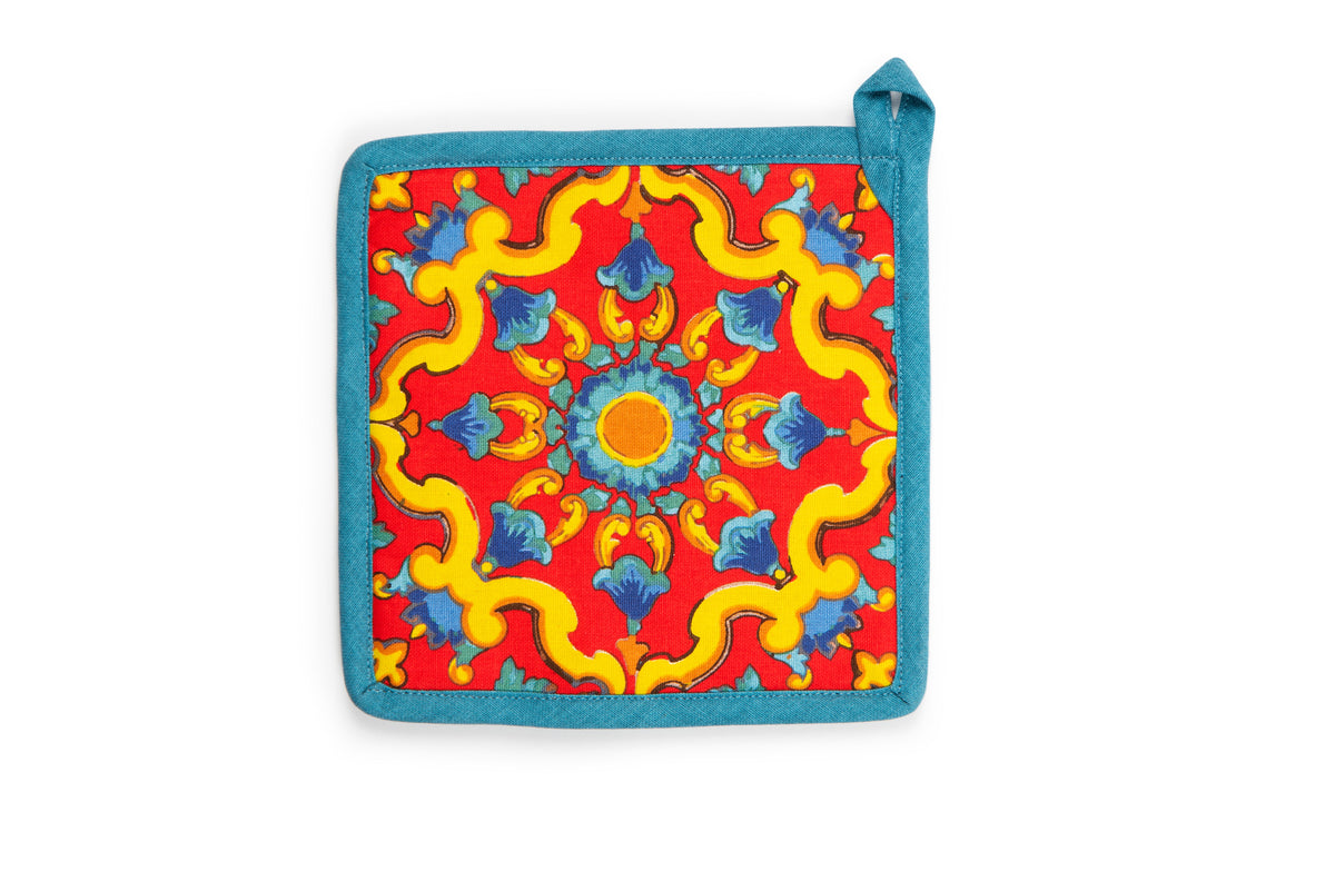 "TRINACRIA" Pot Holder - Square Kitchen Potholder, 20x20cm, 100% Cotton, Polyester Padding