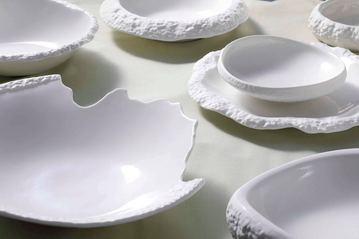 Porcelain Serving Bowl Calcaire, Textured Ceramic, 30 cm