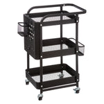 Black perforated metal trolley — 3-tier storage cart with casters