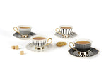 Porcelain Teacups with Saucers, Set of 4, Black and Gold Edging