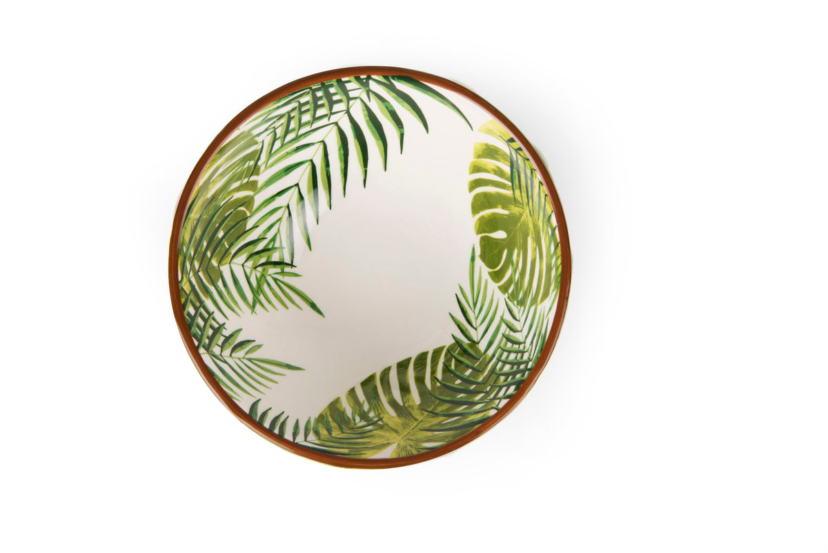 Foliage Ceramic Bowl with Hand-Painted Brown Border, 250ml