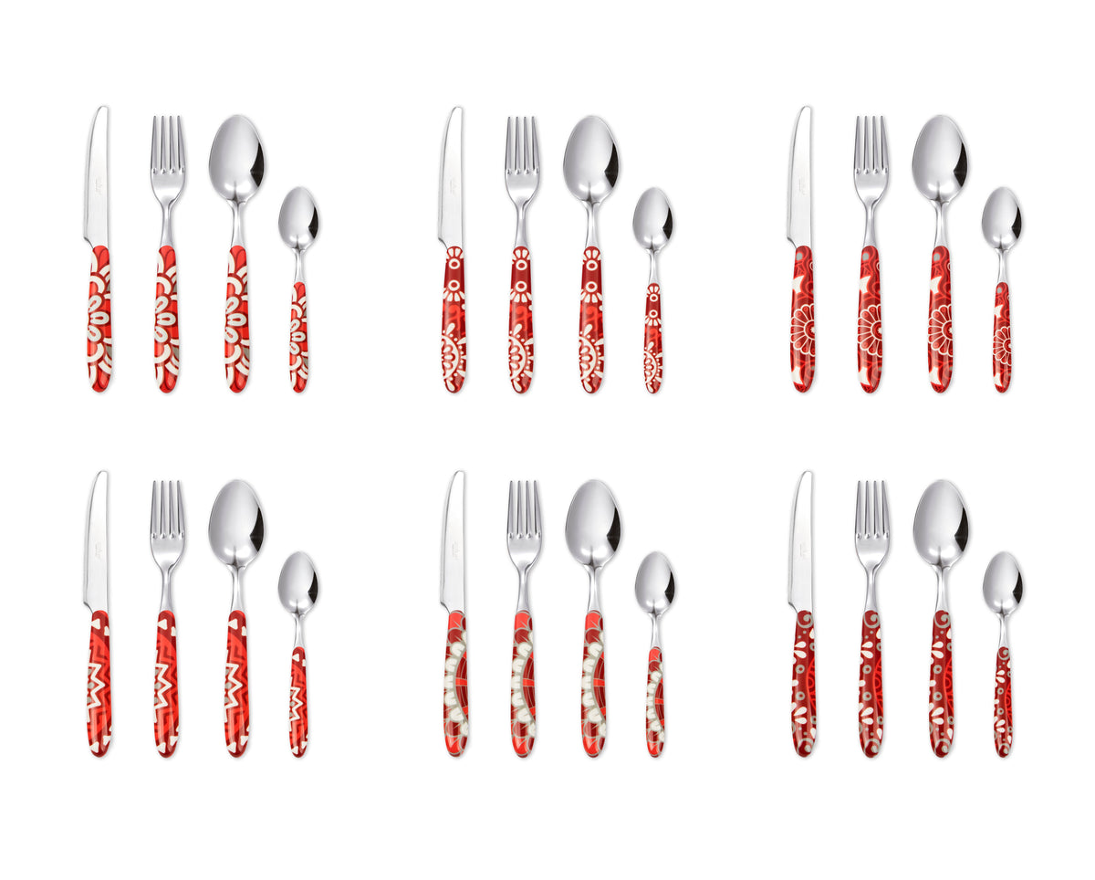 Mandala Red 24 Pcs Cutlery Set