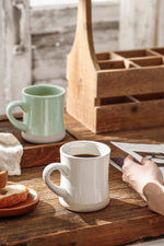 Elegant Sandstone Mug - Green/White, Durable & Stylish