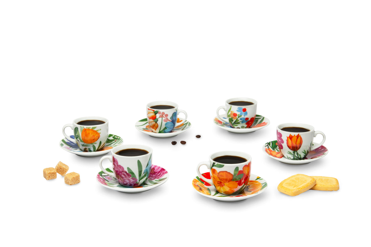 Blooming Set of 6 Coffee Cups with Floral Design