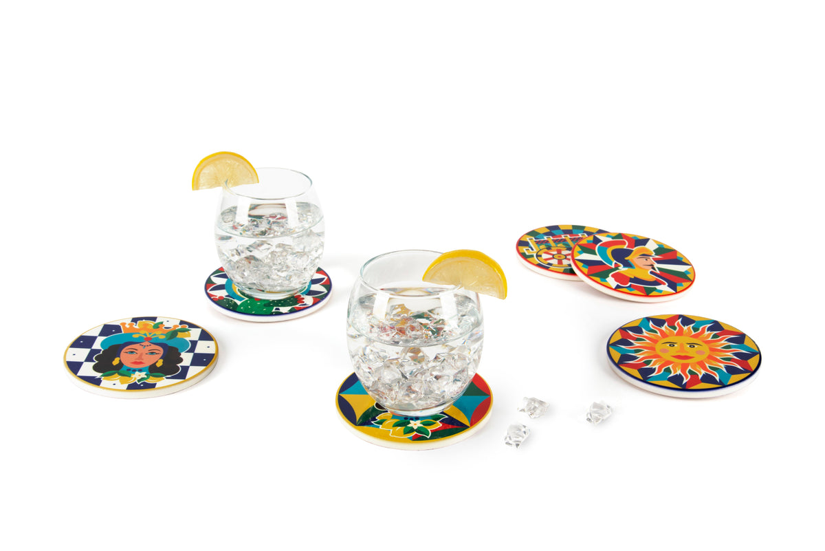 Sicilian Rhapsody Ceramic Coaster Set - 6 pcs, 10.5 cm