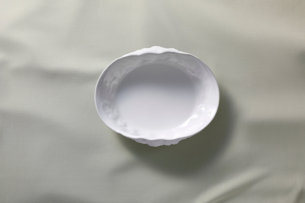 Porcelain Oval Serving Bowl Textured Ceramic Tableware