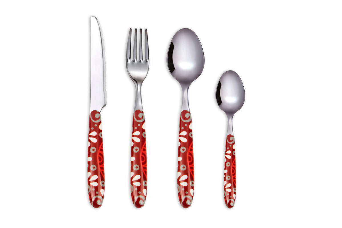 Mandala Red 24 Pcs Cutlery Set