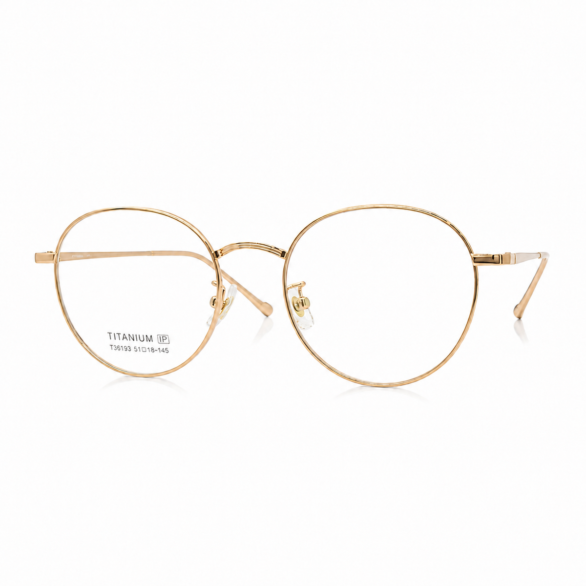 Rose gold eyeglasses on a white background