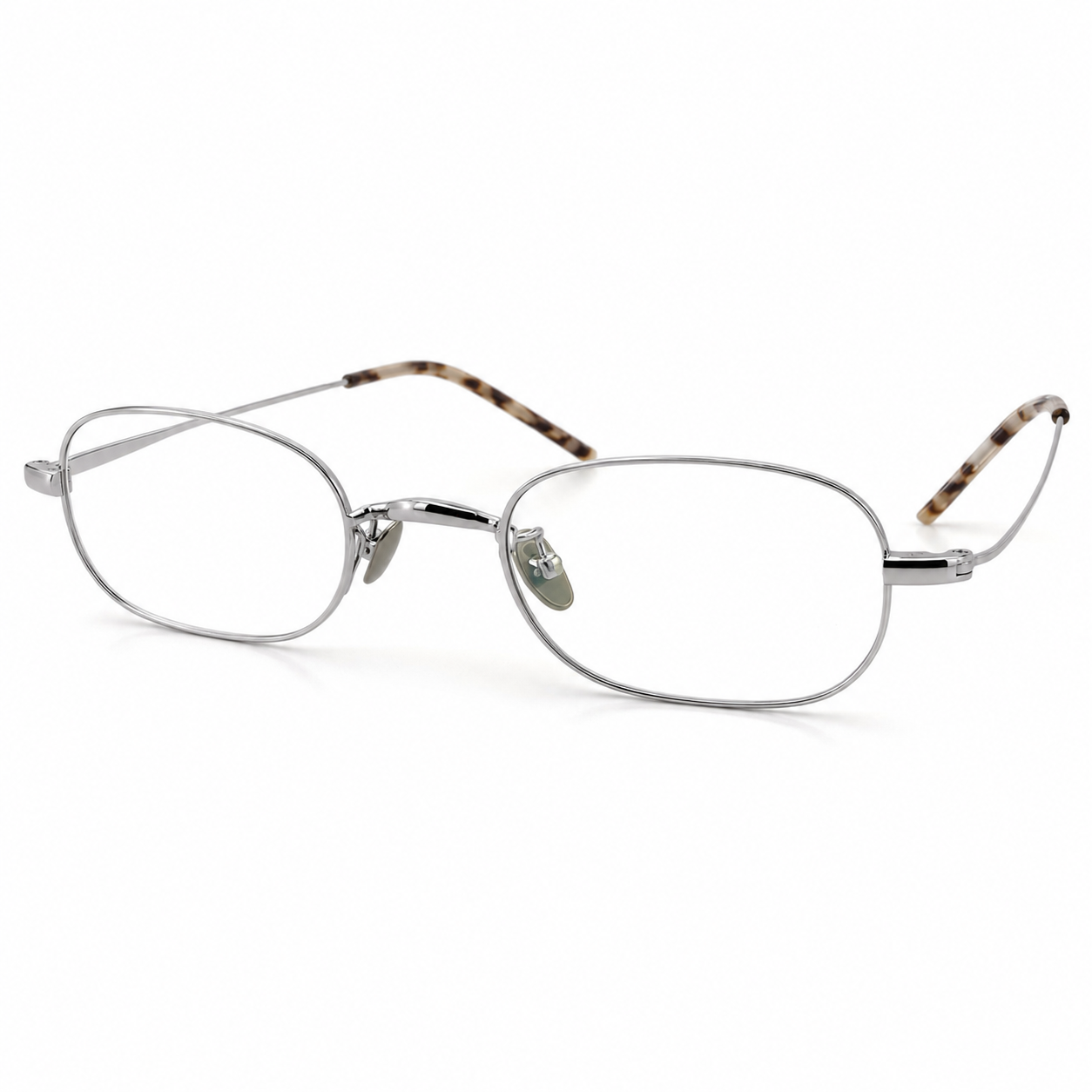 Silver eyeglasses with tortoise accents
