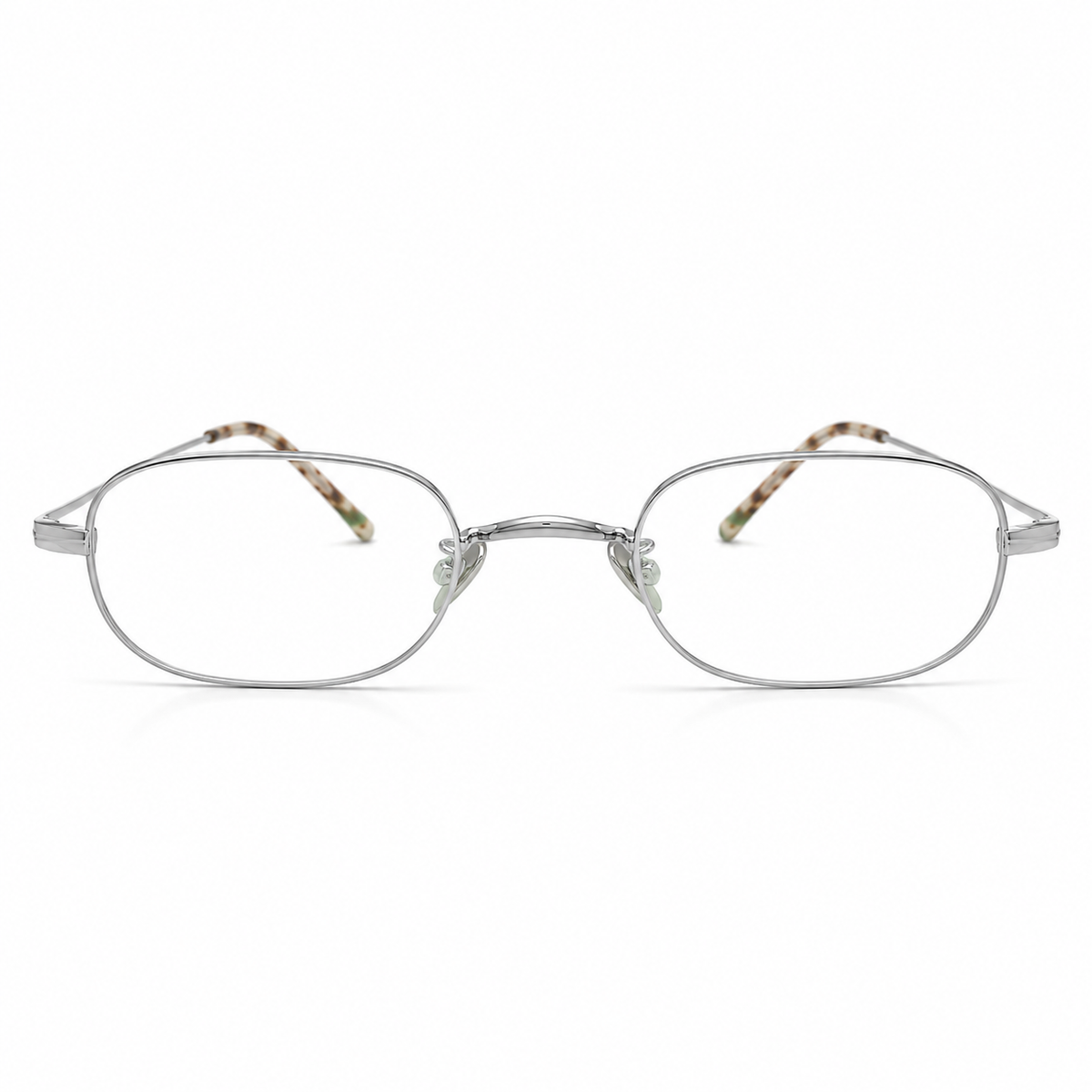 Pair of silver eyeglasses with tortoise accents 
