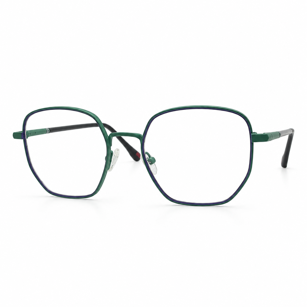 Blue Green eyeglasses on a white background