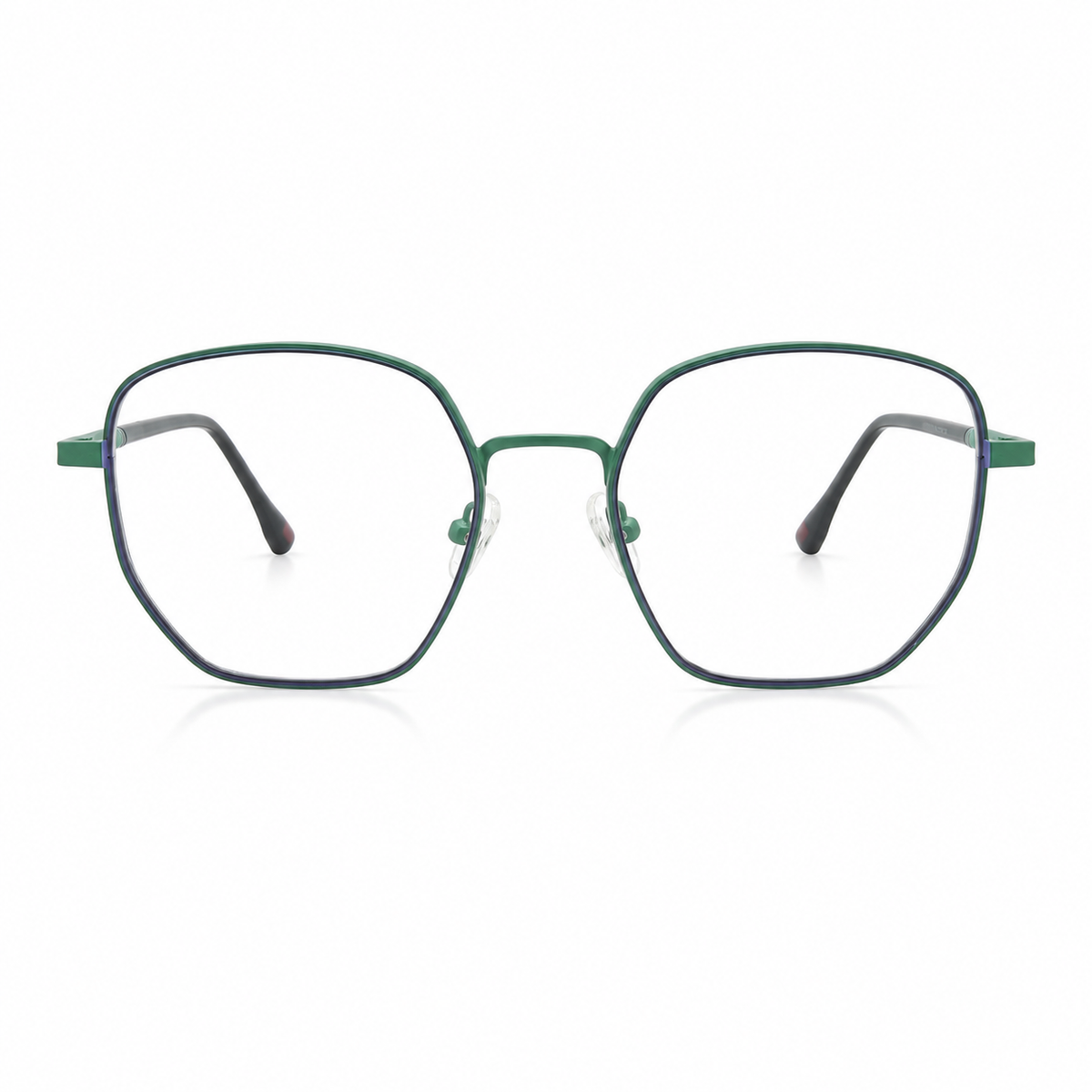 Green blue eyeglasses on a white background