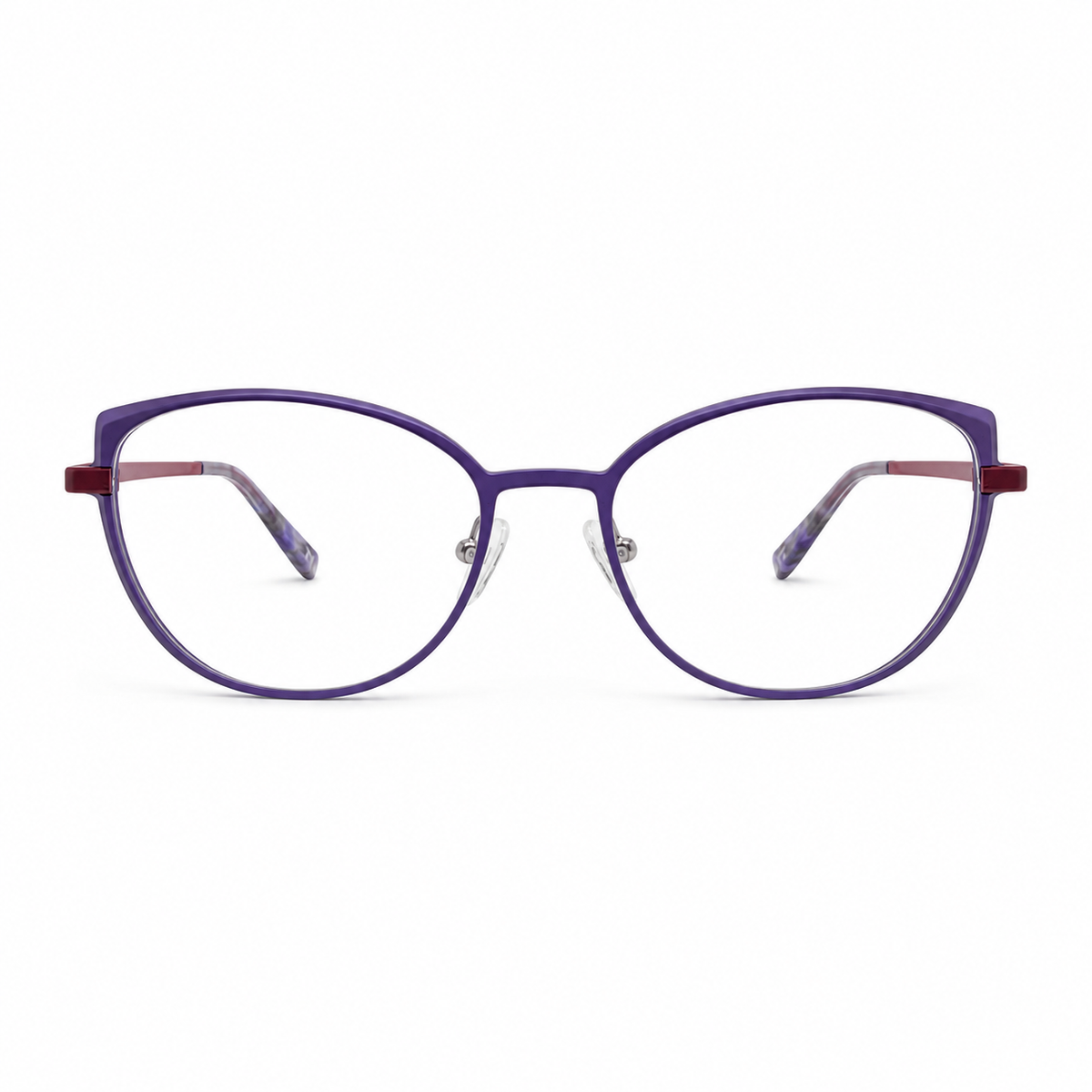 Purple eyeglasses on a white background