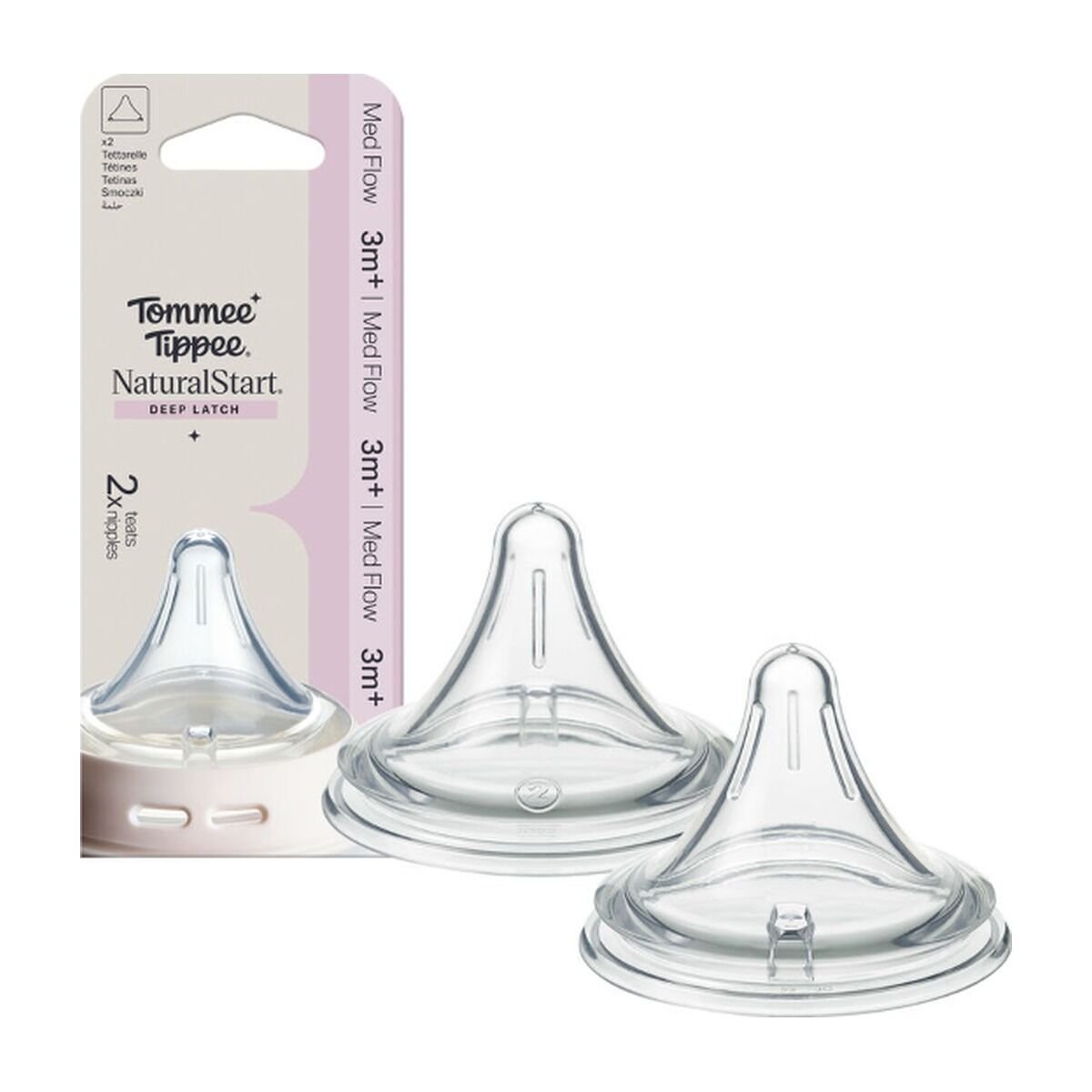 Tommee Tippee Natural Start Deep Latch Teats – Medium Flow 3m+ (2 Pack)