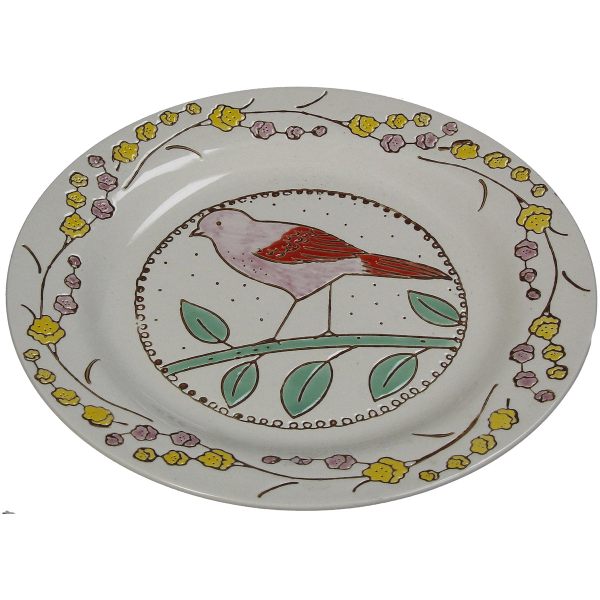 Bird Motif Stoneware Decorative Plate 22.5 cm Multicolor