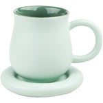 Stoneware Mug with Saucer - Green, Pink