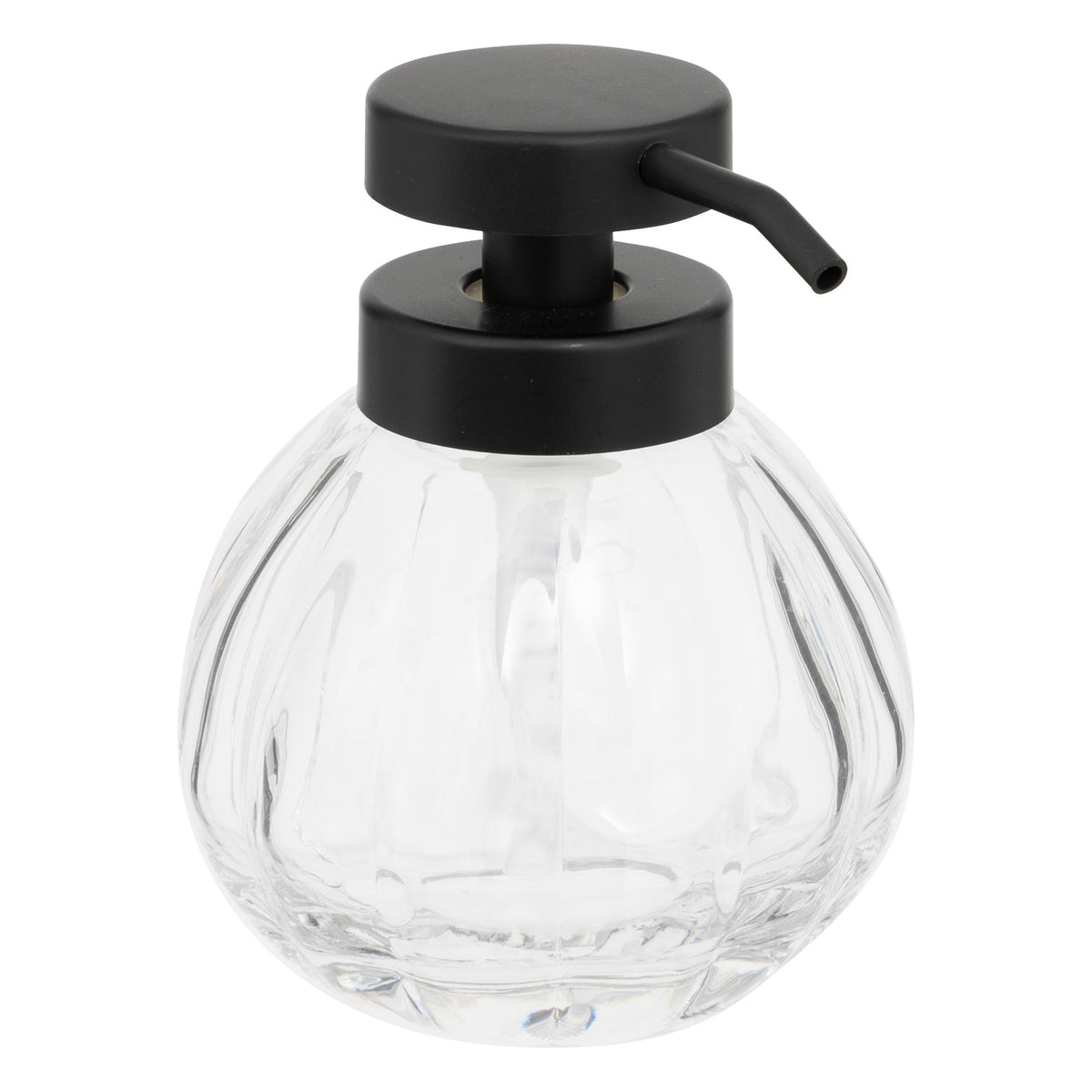 350ml Soap Dispenser Glass Round Ribbed Bottle with Black Pump