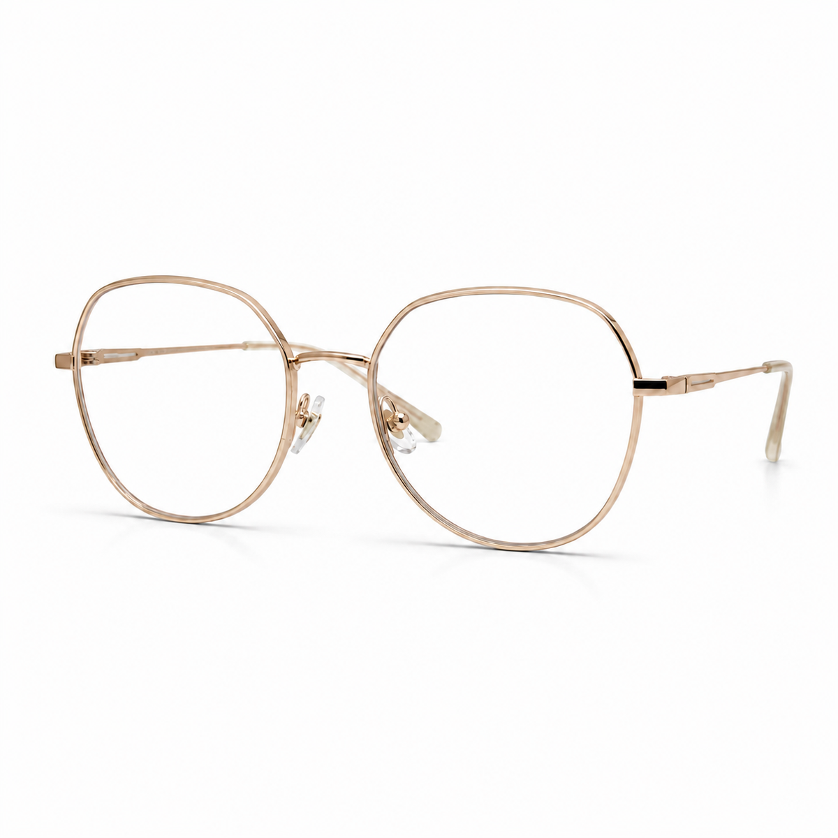 Gold round eyeglasses on a white background