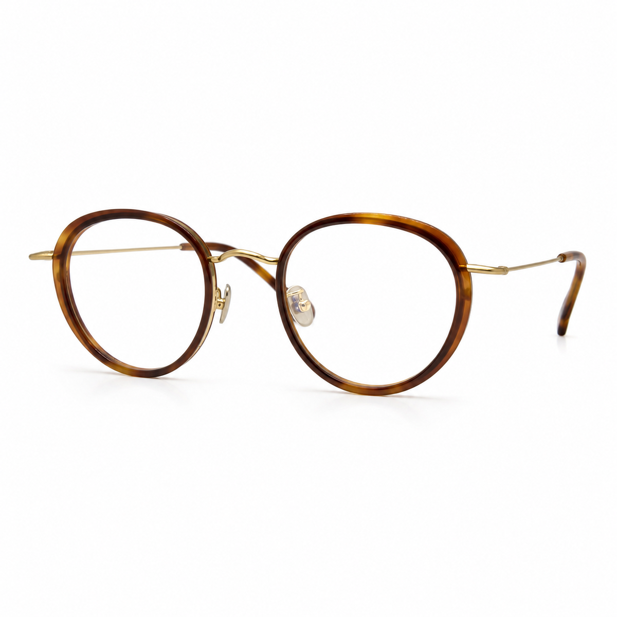 Round eyeglasses with tortoise frame on a white background