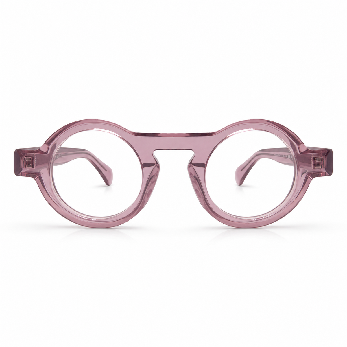 Round pink eyeglasses on a white background