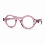 Pink round eyeglasses on a white background
