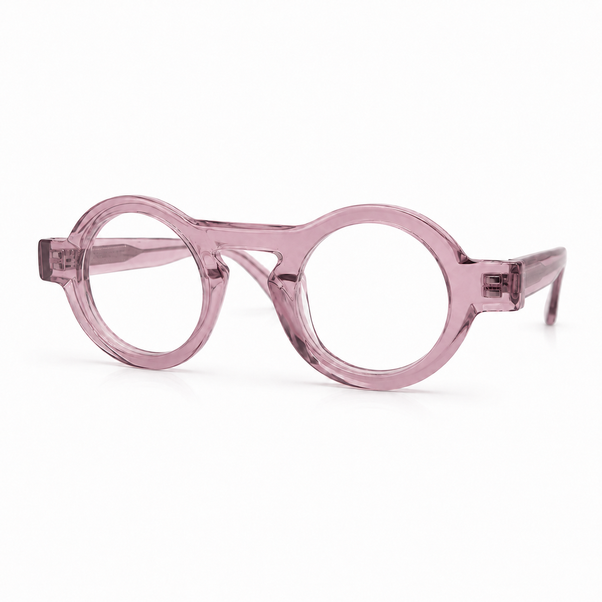 Pink round eyeglasses on a white background