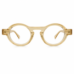 Round yellow eyeglasses on a white background