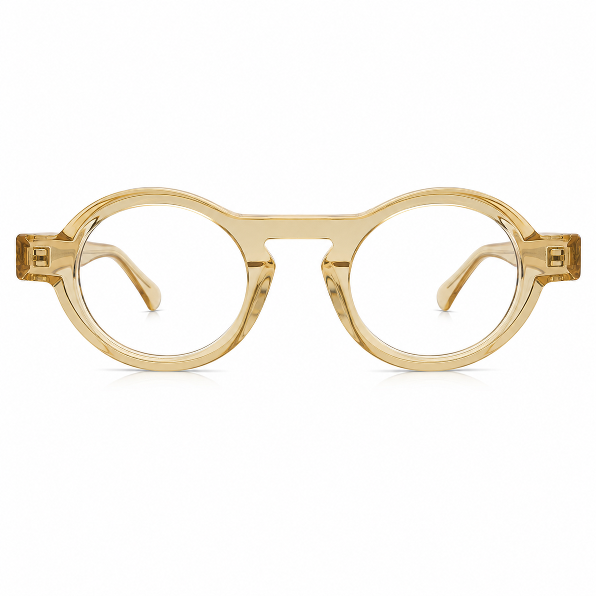 Round yellow eyeglasses on a white background