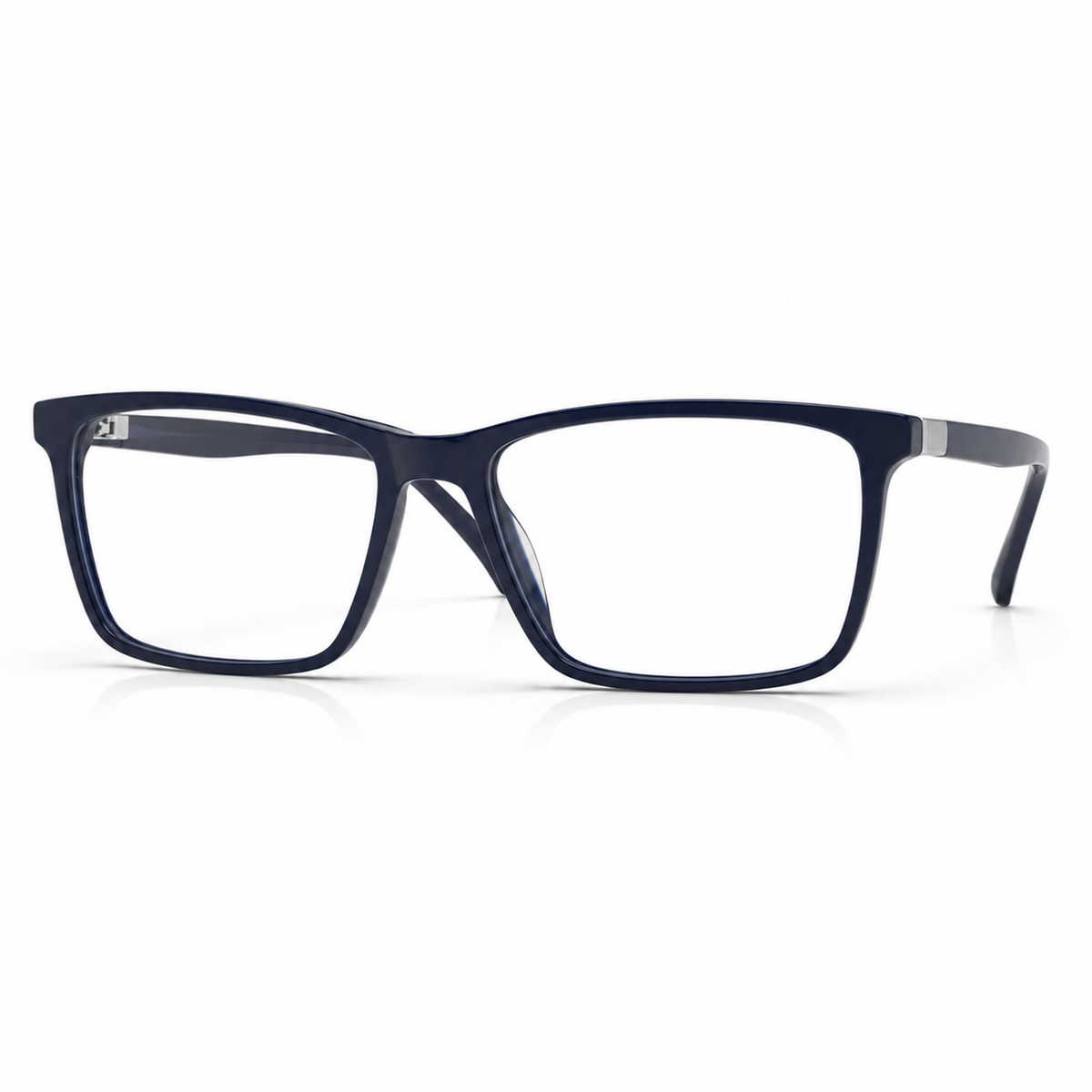 Navy blue eyeglasses on a white background